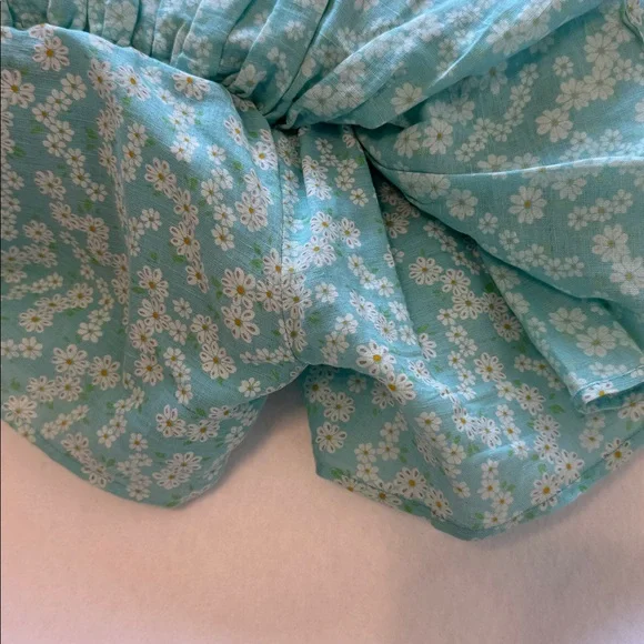 Feminine Floral Ruffle Mini Skort Linen Cotton Blend Aqua Size S - Picture 5 of 6